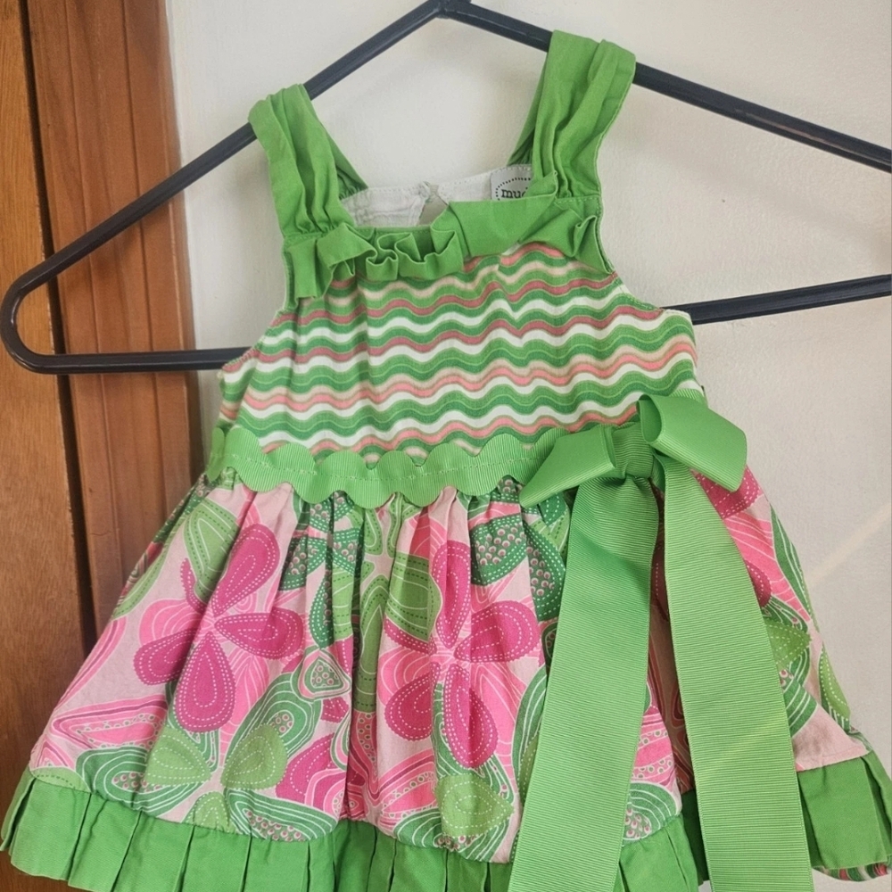 Mud Pie Baby Dress with Green and Pink Stripes